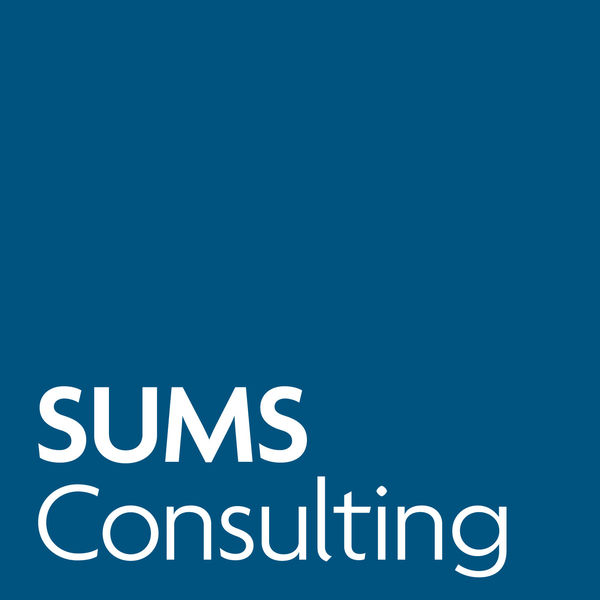 A blue square logo with the text reading SUMS Consulting 